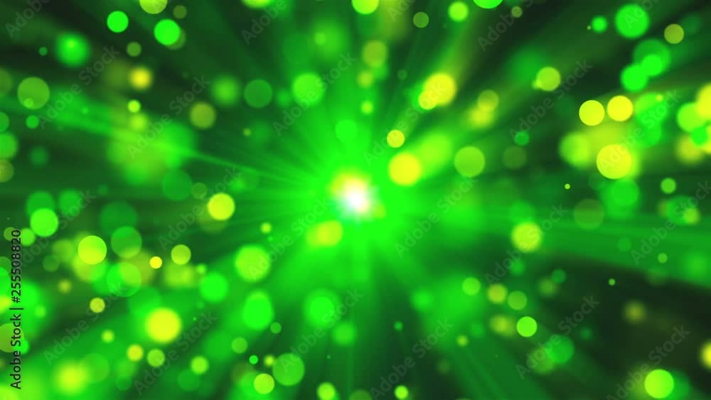 Aufkleber blurred green lights as sun rays and shine particles with bokeh effect, 3d render background, comput