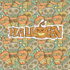 Fototapeta premium Halloween pattern background with sculls and bones