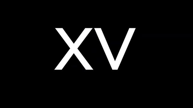 From the Glitch effect arises Roman numerals XV. Then the TV turns off. Alpha channel Premultiplied - Matted with color black