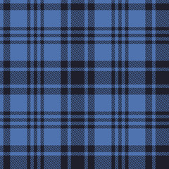Seamless plaid pattern in black and blue stripes. Vector