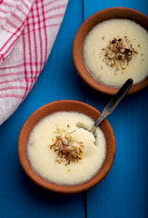 phirni - sweet rice pudding - traditional punjabi sweet dish in earthen plate