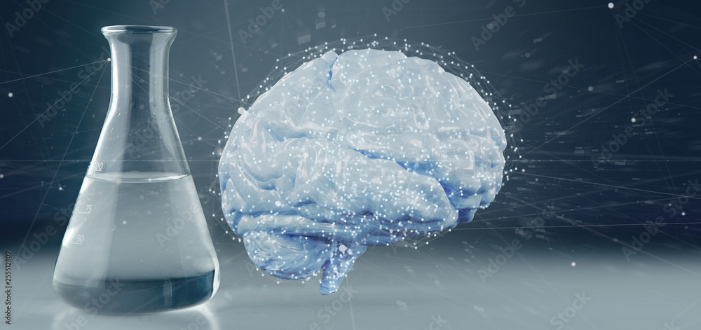 Poster 3d rendering artificial brain isolated on a medical background