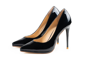 Luxury black high heel isolated on white background..With clipping path for design and artwork....