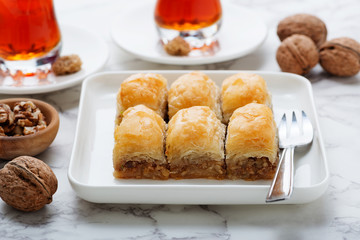 Baklava with walnut. Turkish traditional dessert.