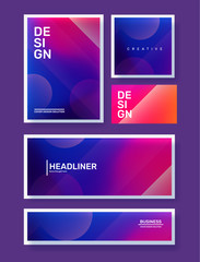 Vector set of creative pink and purple abstract different illustration in frame. Template composition design for web, site, banner, poster, presentation.