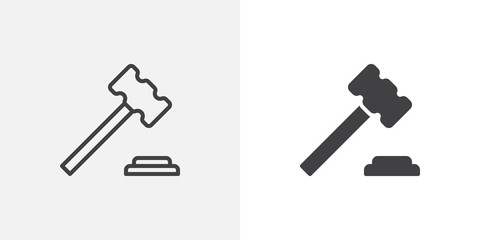Judge gavel icon. line and glyph version, outline and filled vector sign. Auction hammer linear and full pictogram. Symbol, logo illustration. Different style icons set