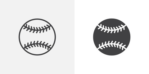 Fototapeta Baseball ball icon. line and glyph version, outline and filled vector sign. Baseball sport game linear and full pictogram. Symbol, logo illustration. Different style icons set obraz