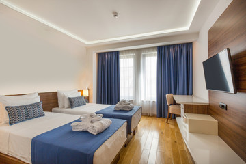 Interior of a double bed hotel bedroom