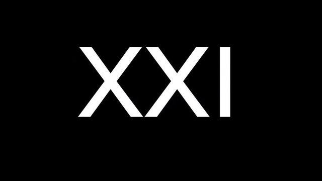 From the Glitch effect arises Roman numerals XXI. Then the TV turns off. Alpha channel Premultiplied - Matted with color black