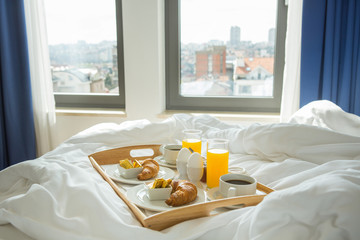 Breakfast served in hotel bedroom