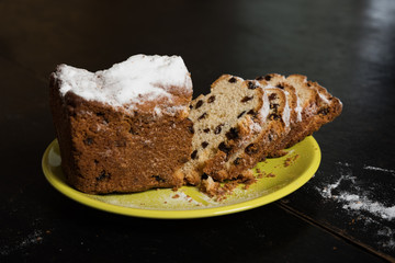 Slices of cake with raisins.