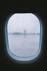 rain drops on airplane window