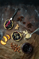 sweet mashed buns with forest fruit jam