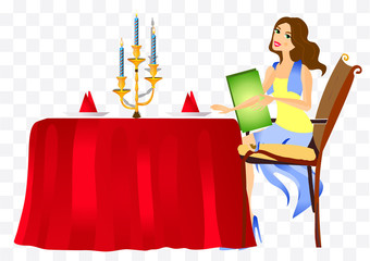 woman in a restaurant illustration
