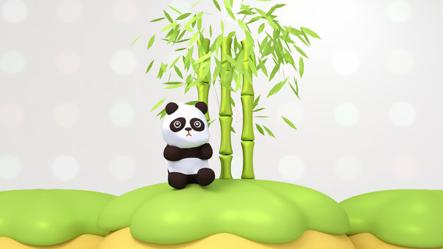 Cartoon panda and bamboo. National Panda Day March 16th. 3d rendering picture.