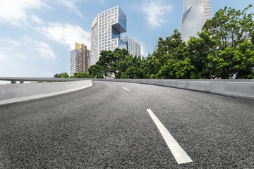 empty highway with cityscape of chengdu,China