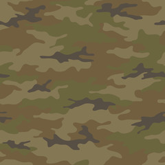 Fototapeta premium Seamless camouflage pattern. Khaki texture, vector illustration. Camo print background. Abstract military style backdrop