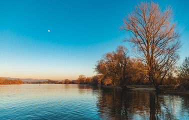 Beautiful winter view with reflections near Stephansposching-Danube-Bavaria-Germany