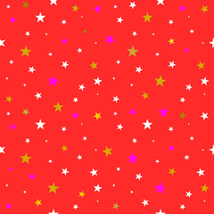 Fototapeta na wymiar Shiny stars vector seamless pattern, red background