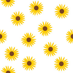 Sunflowers seamles pattern, white background