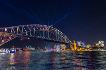 Acrylic prints Sydney Harbour Bridge The Sydney Harbour Bridge and the city at night during Vivid Annual Festival of light