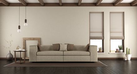 Elegant living room with sofa on carpet
