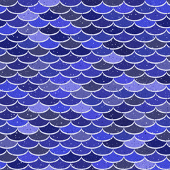 Seamless pattern with colorful blue waves and stars