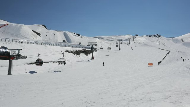 Cardrona, NZ - OCT 13 2018 - People Enjoying Skiing At Cardrona Ski Center Near Wanaka And Queenstown, New Zealand