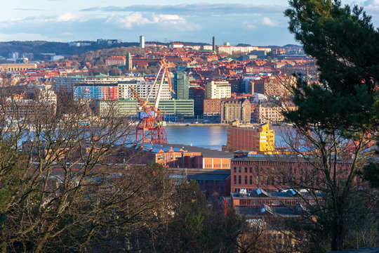 bird eye view of gothenburg city from top of ramberget hill