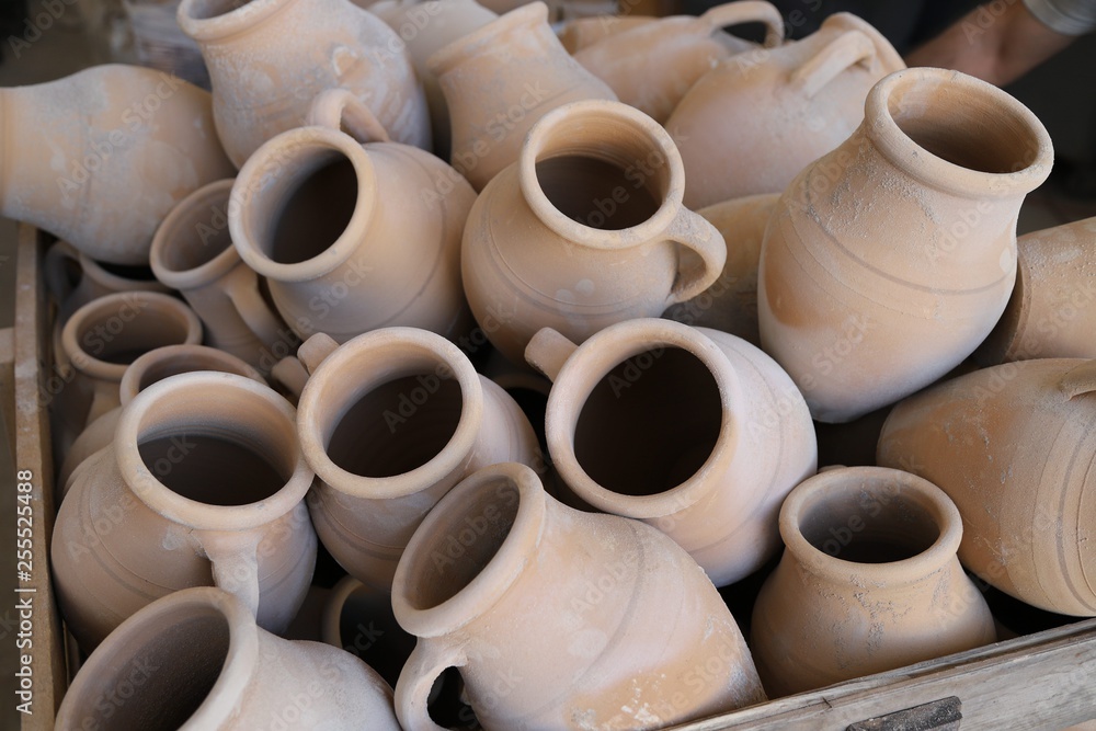 Wall mural handmade pottery and jugs.kayseri/turkey 