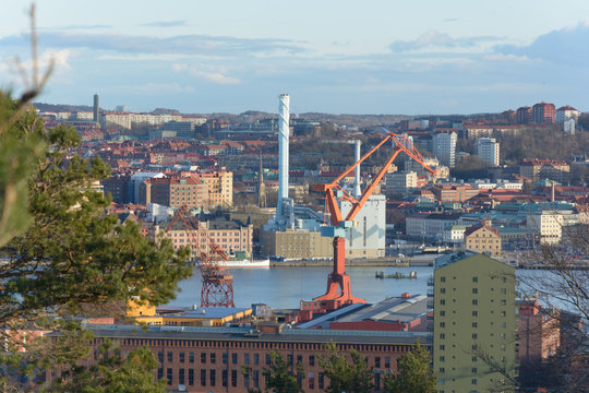 bird eye view of gothenburg city from top of ramberget hill