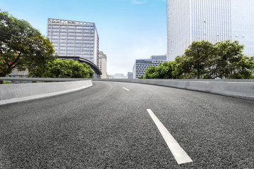 empty highway with cityscape of chengdu,China