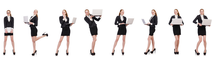Businesswoman with laptop isolated on white
