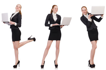 Businesswoman with laptop isolated on white