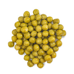 Pile of Canned peas isolated on white background, Top view