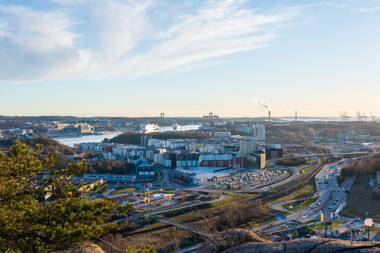 bird eye view of gothenburg city from top of ramberget hill