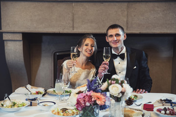 bride and groom in restaurant
