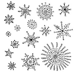 Obraz premium fancy snowflake Doodle black contour