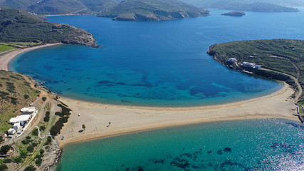 Fototapeta na wymiar Aerial drone bird's eye view of tropical exotic mediterranean bay with turquoise sea