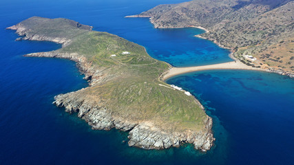 Aerial drone bird's eye view of tropical exotic mediterranean bay with turquoise sea