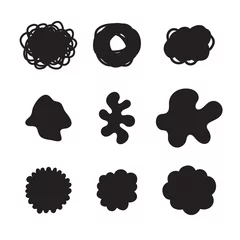 Selbstklebende Fototapeten Spots and shapes for design, liquid elements, mixed color plastic shapes, blob brush doodles or various organic bubbles for modern design. © Hanna V