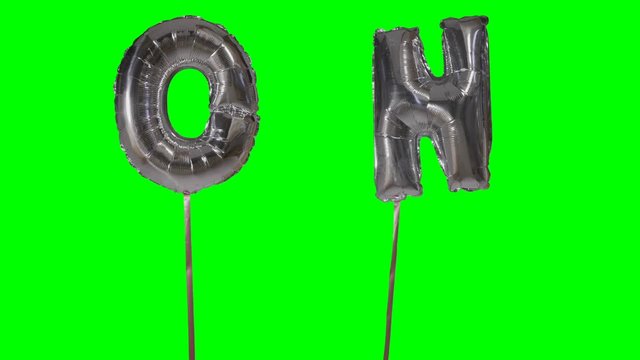 Word on from helium silver balloon letters floating on green screen