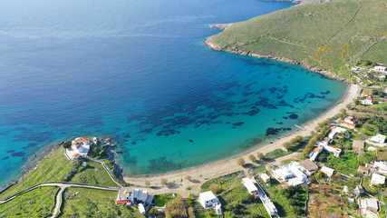 Aerial drone photo of famous and picturesque turquoise double beach of Flabouria with small...
