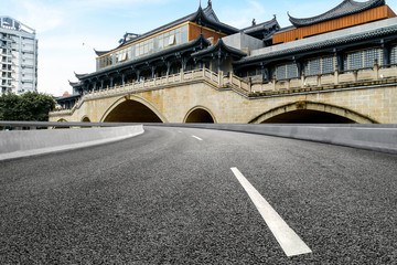empty highway with cityscape of chengdu,China