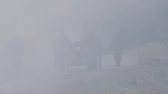 A n Anti Tank Gun is moved forward