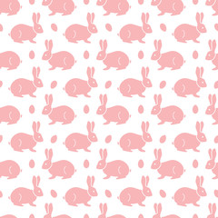 Seamless pattern with Easter Bunny, eggs.