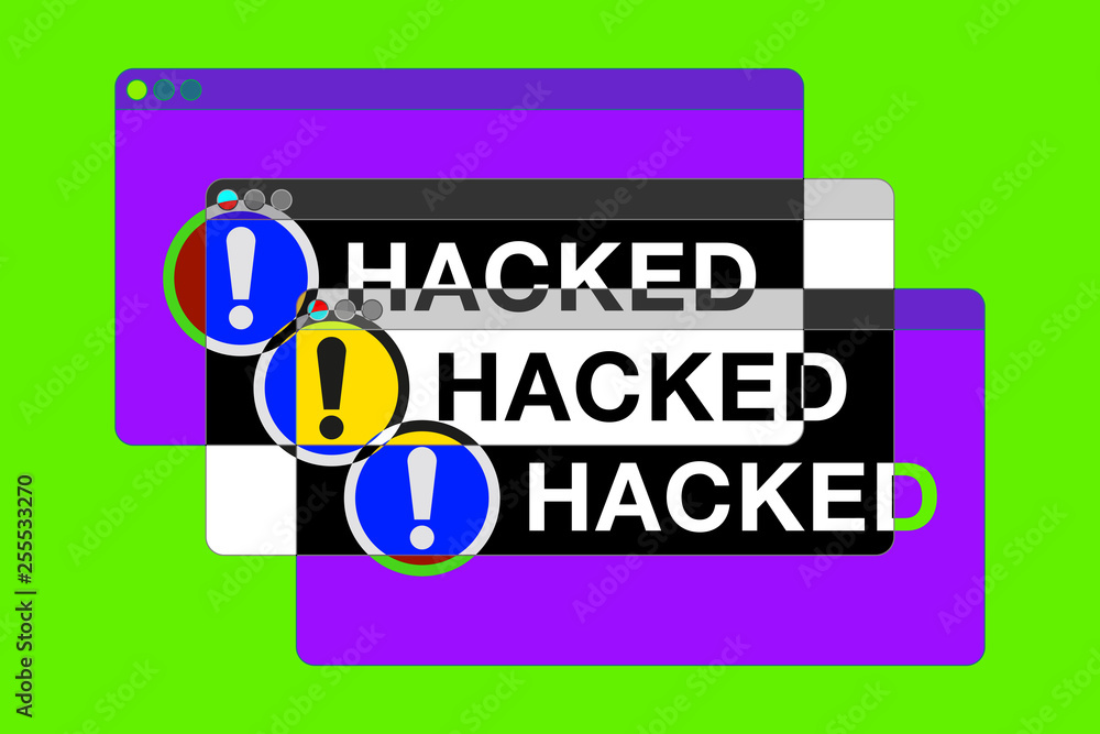 Poster you hacked! more error windows. danger pages. exclamation sign. computer glitch. vector design for y