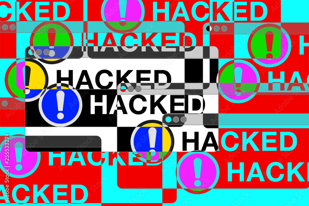 Poster you hacked! more error windows. danger pages. exclamation sign. computer glitch. vector design for y
