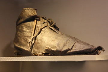old calzale. a single shoe of some ancient times preserved for the sake of history in the central library of Rotterdam