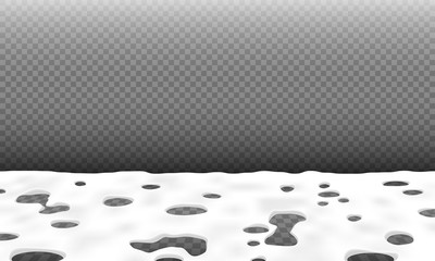 Early spring snow melting, thawed patches on the snow, melted snow cover for spring landscapes isolated on transparency grid, snowmelt template